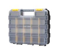 Boîte de rangement double face - 34 compartiments en grille, conteneur de rangement pour outils en plastique solide, fermeture à pression, structure de transport légère et portable | Vis Écrous Boulon
