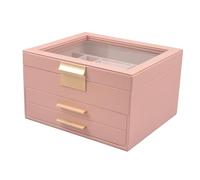 Boîte de rangement élégante à trois tiroirs, couvercle transparent, intérieur en flanelle douce pour collier, bracelet, vitrine, organiseur transparent avec tiroirs, taille unique, comme décrit