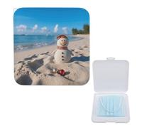 Boîte de rangement élégante pour masque, motif bonhomme de neige sable sur la plage, portable et légère, étui à masque en polypropylène réutilisable, étui de rangement tendance, Boîte de rangement