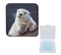 Boîte de rangement élégante pour masque, motif loutre blanche, portable et légère en polypropylène, réutilisable, étui de rangement tendance pour masque, Boîte de rangement pour masque, 5.1"x5.1",