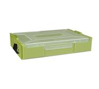 Boîte de rangement empilable 343 x 250 x 68 mm en plastique pour articles ménagers et articles divers avec couvercle à rabat à clipser, vert