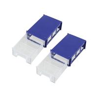 Boîte de rangement empilable en plastique pour pièces de composants, vis, 140 x 85 x 40 mm, tiroirs translucides épais avec poignée de doigt, montage mural ou empilable, bleu/transparent