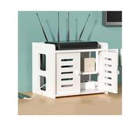 Boîte de rangement en bois à 2 couches pour routeur WiFi avec porte d'armoire, bloc d'alimentation décoratif pour gestion des câbles