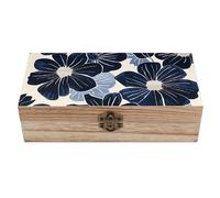 Boîte de rangement en bois à fleurs bleu marine, style rustique, avec couvercle à charnière, idéale pour ranger bijoux, bagues, objets de décoration et souvenirs. Coffre en bois décoratif pour la ma