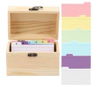 Boîte de rangement en bois A6 Tefola, boîte à fiches robuste, 15 x 10,4 x 10 cm, inclut 150 fiches, boîte à recettes, pour voyages, vocabulaire, notes d'apprentissage, recettes