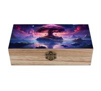 Boîte de rangement en bois « Arbre et Ciel » avec couvercle à charnière, style vintage, boîte cadeau, boîte à souvenirs décorative en bois naturel, boîte à bijoux rustique, 20 cm L x 10 cm l x 6 cm