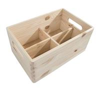 Boîte de rangement en bois avec 4 compartiments et séparateurs amovibles - 30 x 20 x 13 cm - Pin non peint et non traité décoratif - Cagette sans couvercle idéale pour coffre, outils ou jouets