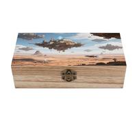 Boîte de rangement en bois avec couvercle à charnière 7,9 x 3,7 x 2,3 pouces Boîte en bois de paulownia imprimé Sky Wasteland Convient pour la décoration artisanale et les souvenirs de la maison