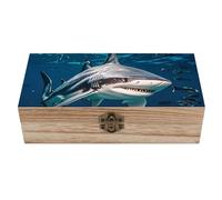 Boîte de rangement en bois avec couvercle à charnière - Motif requin marteau scans l'océan - Élégante boîte à bijoux rétro - Boîte à souvenirs décorative faite à la main pour mariage, fête, cadeau