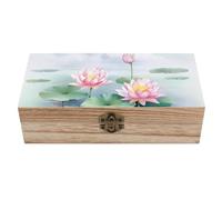 Boîte de rangement en bois avec couvercle - Beau motif fleurs de lotus - Boîte de rangement décorative réutilisable en bois - Boîtes à bijoux faites à la main pour travaux manuels, loisirs et