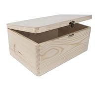 Boîte de rangement en bois avec couvercle et fermoir doré | 30 x 20 x 13 cm | Coffre uni non peint décoratif à couvercle souvenir | Boîte pour bricolage | Boîte pour le découpage