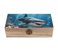 Boîte de rangement en bois avec motif requin tigre - Élégante boîte à bijoux rétro avec couvercle à charnière - Boîtes à souvenirs décoratives faites à la main pour mariage, fête, cadeau, bricolage