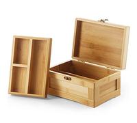 Boîte de rangement en bois avec plateau à roulettes pour organiser vos herbes et accessoires - Kit de roulement avec séparateur amovible - Grande boîte de rangement et boîte à bijoux (bambou)