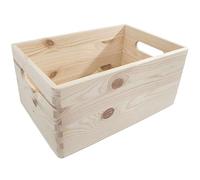 Boîte de rangement en bois avec poignées - 30 x 20 x 13 cm - Pin non peint et non traité pour loisirs créatifs - Cagette sans couvercle idéale pour coffre, outils ou jouets