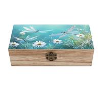 Boîte de rangement en bois Daisyttering Dragonfly avec couvercle à charnière, style vintage, boîte cadeau, boîte décorative en bois naturel pour souvenirs, boîte à bijoux rustique, 20 cm L x 10 cm l