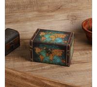 Boîte de Rangement en Bois de Style Européen Organisateur de Bijoux Vintage Boîte de Présentation Ornements de Bureau Petite Boîte en Bois Coffre au Trésor Carte du Monde Stockage