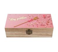 Boîte de rangement en bois en forme de cœur rose « Restez positif » avec serrure à charnière, coffret à bijoux décoratif fait main, élé coffret rétro, boîte de rangement compacte pour la maison,