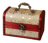 Boîte de rangement en bois jacquard antique, organiseur de bijoux portable avec poignée pour bijoux, accessoires et petites babioles, étui décoratif rétro à motif floral (C)