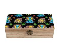 Boîte de rangement en bois pour bijoux, coffret décoratif avec couvercle à charnière, motif soleil, chakra, yoga, méditation, extraterrestre, feuille d'herbe, œil psychédélique, champignon, souveni