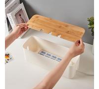 Boîte de rangement en bois pour câbles - Boîte de jonction - Boîte de rangement en plastique ABS résistant à la chaleur - Support de multiprise avec ports de câble pour bureau, système de