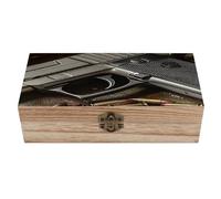 Boîte de rangement en bois pour munitions de pistolet (20 x 10 x 6 cm), boîte à bijoux vintage en bois naturel avec couvercle à charnière, boîte de rangement décorative rustique pour la décoration