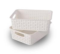 Boîte de rangement en plastique blanc | 14,5 cm de large, 6 cm de haut, 25 cm de long, 1,65 l I Lot de 2 I Idéal pour la maison et le bureau, systèmes de rangement en plastique
