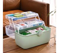 Boîte de Rangement en Plastique pour Armoire à Pharmacie avec Compartiments et Serrure, Organisateur de Trousse de Premiers Soins D'urgence Transparent à 3 Niveaux, Boîte à Pilules pour(vert)