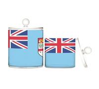 Boîte de rangement en plastique transparent avec couvercle, motif drapeau national des Fidji, pour cotons-tiges, cotons-tiges, cure-dents, trombones, S 2