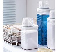 Boîte de rangement en plastique transparent pour lessive en poudre - Distributeur de détergent à lessive - Boîte de rangement avec tasse à mesurer - 1500 ml