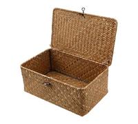 Boîte de rangement en rotin tressé avec couvercle, Vintage Tissé à la Main Boîte de Rangement, Paniers de Rangement Jonc de Mer, Convient Pour Salon, étude, 29 * 19 * 12cm