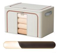 Boîte de rangement en tissu Oxford de grande capacité avec design pliable et cadre en acier pour plus de stabilité, ouverture frontale pour un accès pratique aux vêtements et articles ménagers (bleu