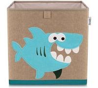 Lifeney 833094 Boîte de rangement requin, Coffre à jouet, Feutre, Polyester, Effet lin, Coloré, Brun, 33 x 33 x 33 cm