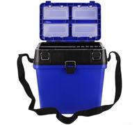 Boîte de rangement étanche avec bandoulière réglable, 37 x 30 x 20 cm, avec 4 plateaux amovibles et seau à poisson pour matériel de pêche (bleu)