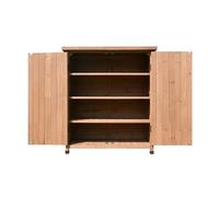 Boîte de rangement extérieure, armoire de jardin réglable en bois avec dessus galvanisé, coussinets de pieds et portes pour terrasse, véranda et solution de rangement de livraison