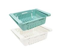 joeji's Kitchen Lot Boite De Rangement et Organisation De Cuisine Frigo, Organisateur De Tiroir Rétractable Pour Réfrigérateur Frigo, Bleu Blanc Rose Et Beige Couleurs (Lot de 2)