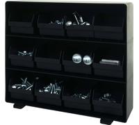 Boîte de rangement HWC-M10, système de stockage de boîtes pour petites pièces, 12 compartiments amovibles, 30x33x8cm noir