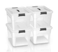 Boîte de rangement Juskys 30L x4 avec couvercle - boîtes plastique transparentes empilables
