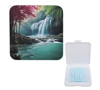 Boîte de rangement légère pour masques, cascade, paysage naturel, élégant et portable, étui de protection moderne pour masque compact, Boîte de rangement pour masque, 5.1"x5.1", Moderne