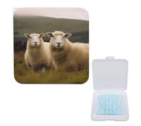 Boîte de rangement légère pour masques, deux imprimés de moutons blancs élégants et portables, étui de protection moderne pour masque compact, Boîte de rangement pour masque, 5.1"x5.1", Moderne
