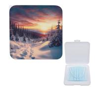 Boîte de rangement légère pour masques, hiver, neige, coucher de soleil, paysage imprimé élégant et portable, étui de protection moderne pour masque compact, Boîte de rangement pour masque, 5.1"x5.1",