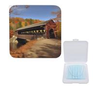 Boîte de rangement légère pour masques, imprimé pont recouvert d'Albany élégant et portable, étui de protection moderne pour masque compact, Boîte de rangement pour masque, 5.1"x5.1", Moderne