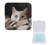 Boîte de rangement légère pour masques, motif chat blanc et pile de dollars, élégant et portable, étui de masque moderne, boîte de protection compacte, Boîte de rangement pour masque, 5.1"x5.1",