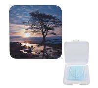 Boîte de rangement légère pour masques, silhouette de branche d'arbre au crépuscule, élégant et portable, étui de protection moderne pour masque compact, Boîte de rangement pour masque, 5.1"x5.1",
