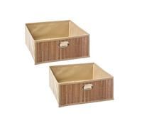 Boîte de rangement - Lot de 2 - MIX'N MODUL - Bambou et tissu - 31 x 31 x 14.5 cm - Beige