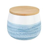 Boîte de rangement Mala 0,7 l en céramique blanche de qualité supérieure avec décor aquarelle bleu, couvercle en bambou certifié FSC® avec anneau en silicone pour rangement hermétique Ø 13 x 10,5 cm