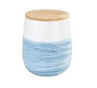 Boîte de rangement Mala 1,2 l en céramique blanche de qualité supérieure avec décor aquarelle bleu, couvercle en bambou certifié FSC® avec anneau en silicone pour rangement hermétique Ø 13 x 16 cm