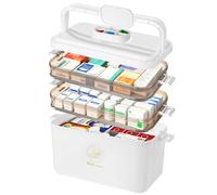 Boîte de rangement médicale à 3 niveaux, organiseur portable avec pilulier 6 compartiments, 11,8 x 6,3 x 9,5 pouces, coffre à médicaments à poignée pliante, multifonction, protection contre la lumière
