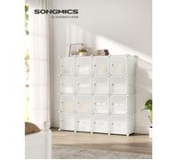 Boîte de rangement Modulable, 16 Cubes, avec Portes, pour Vêtements, Chaussures, Livres, Assemblage Facile, Blanc Crème
