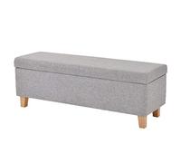 Boîte de rangement multifonction beige avec pieds en bois, grand pouf carré pour la maison et le jardin, repose-pieds pliable avec couvercles amovibles, 120 x 40 x 42 cm