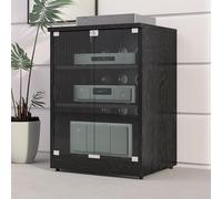 Boîte de rangement multifonction pour routeur WiFi avec étagères réglables - Stéréo moderne - Portes en verre trempé et gestion des câbles pour la maison, le bureau, le théâtre